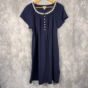 Aria Collection Nightgown Women 2X Navy Blue Lace Trim Sleep Dress